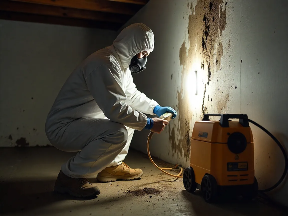mold remediation technician uses industrial air scrubber